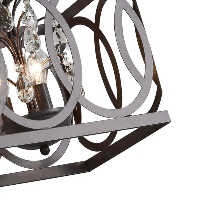 Maxax 6 - Light Lantern Square / Rectangle With Wrought Iron Accents And Crystal #19147