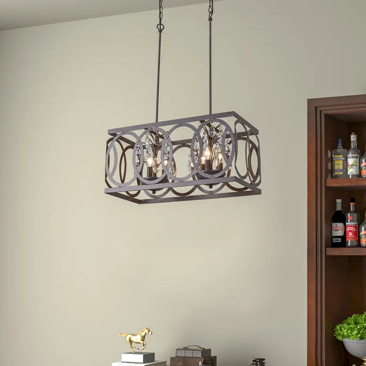 Maxax 6 - Light Lantern Square / Rectangle With Wrought Iron Accents And Crystal #19147