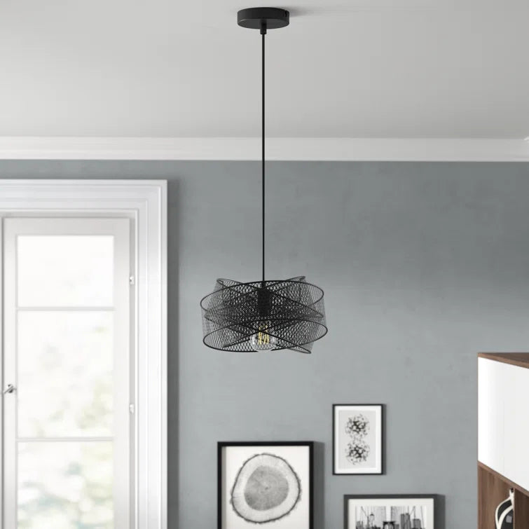 Maxax 1 - Light Single Drum Pendant With Wrought Iron Accents #MX50437-BK-1P