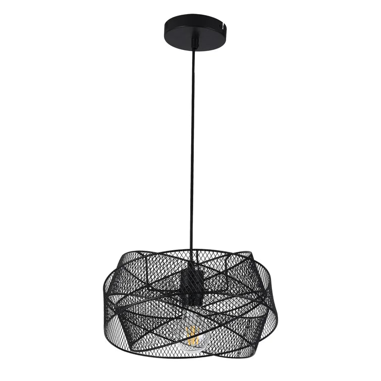 Maxax 1 - Light Single Drum Pendant With Wrought Iron Accents #MX50437-BK-1P