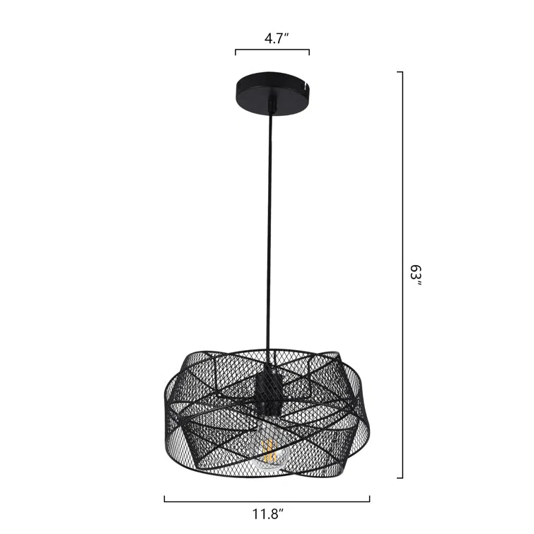 Maxax 1 - Light Single Drum Pendant With Wrought Iron Accents #MX50437-BK-1P