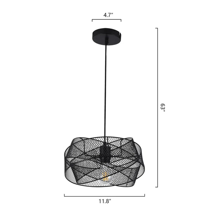 Maxax 1 - Light Single Drum Pendant With Wrought Iron Accents #MX50437-BK-1P