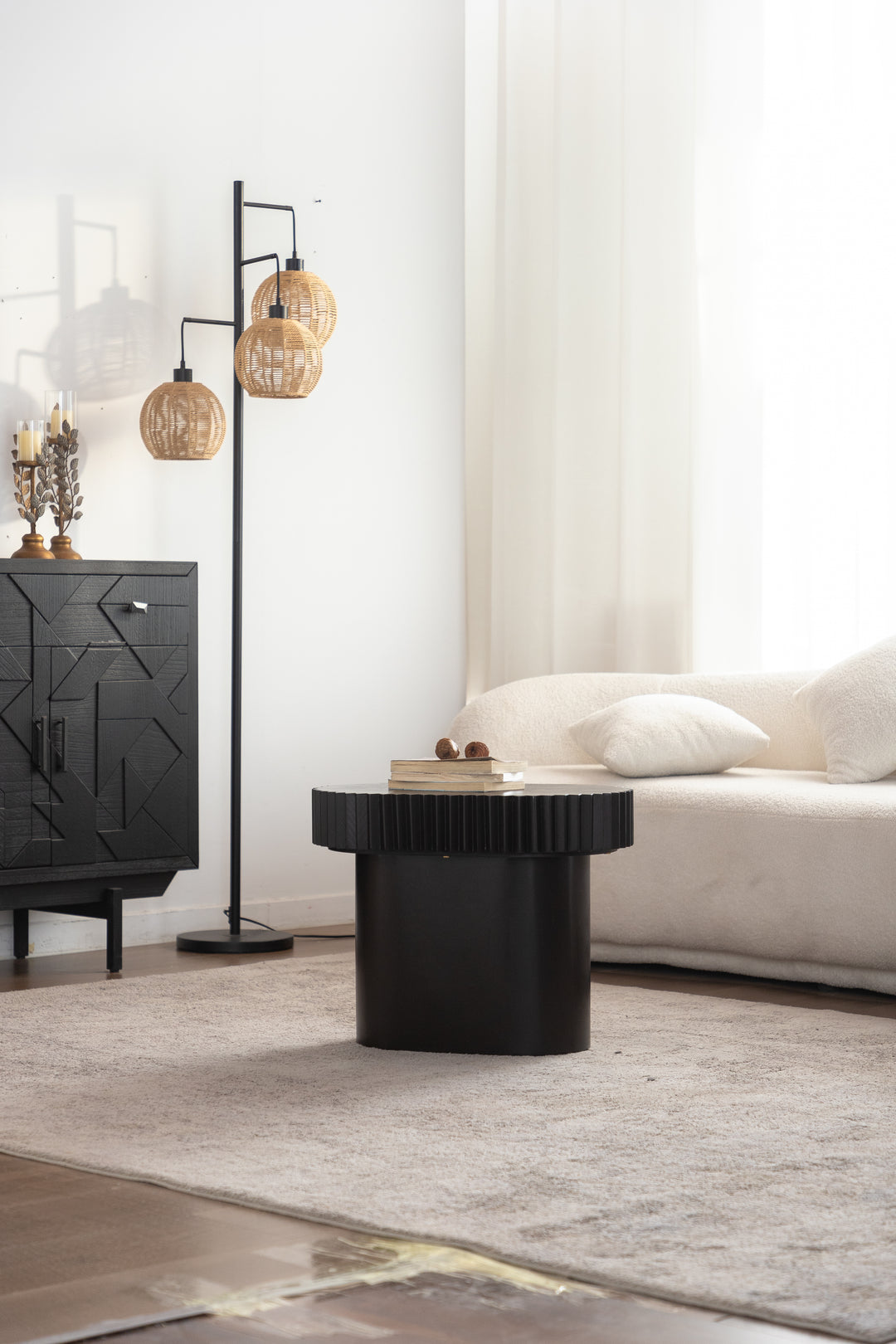Timeless 2-Piece Mid-Century Modern Coffee Table Set with Oval Drum Coffee Table & Round Pedestal Side Table, Walnut Brown #25037