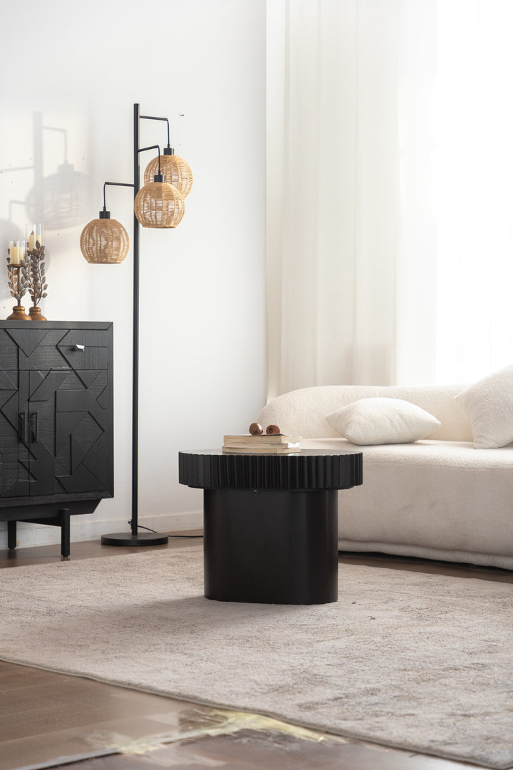 Timeless 2-Piece Mid-Century Modern Coffee Table Set with Oval Drum Coffee Table & Round Pedestal Side Table, Walnut Brown #25037
