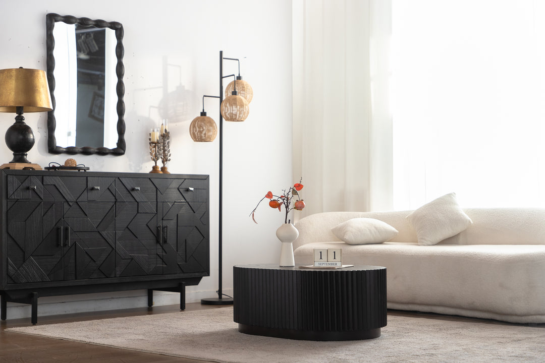 Timeless 2-Piece Mid-Century Modern Coffee Table Set with Oval Drum Coffee Table & Round Pedestal Side Table, Walnut Brown #25037