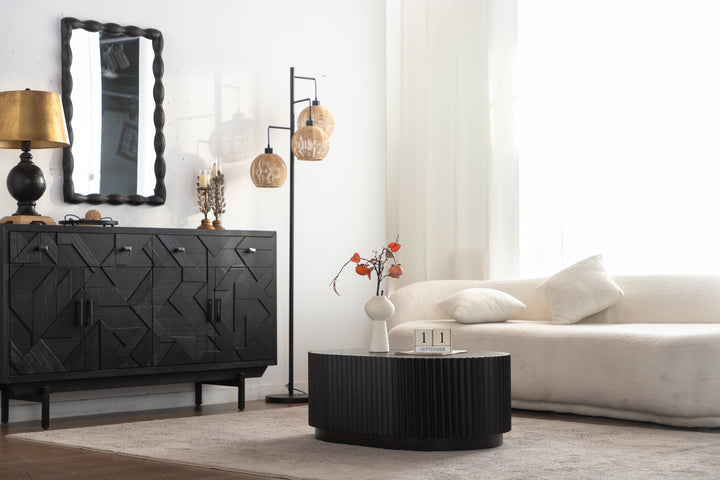 Timeless 2-Piece Mid-Century Modern Coffee Table Set with Oval Drum Coffee Table & Round Pedestal Side Table, Walnut Brown #25037