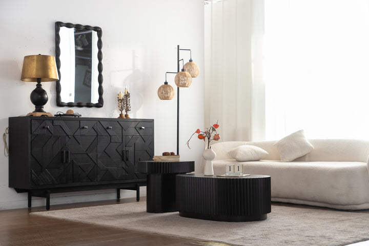 Timeless 2-Piece Mid-Century Modern Coffee Table Set with Oval Drum Coffee Table & Round Pedestal Side Table, Walnut Brown #25037