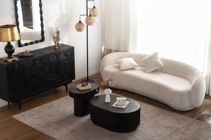 Timeless 2-Piece Mid-Century Modern Coffee Table Set with Oval Drum Coffee Table & Round Pedestal Side Table, Walnut Brown #25037