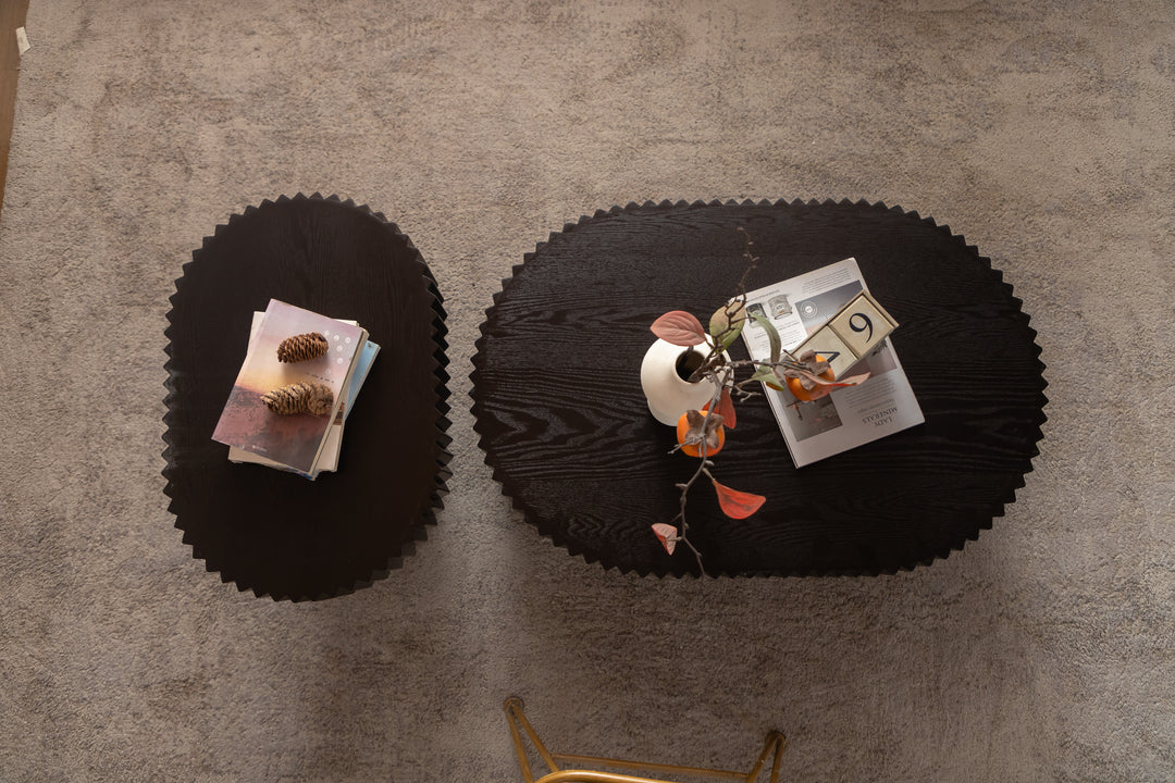 Timeless 2-Piece Mid-Century Modern Coffee Table Set with Oval Drum Coffee Table & Round Pedestal Side Table, Walnut Brown #25037