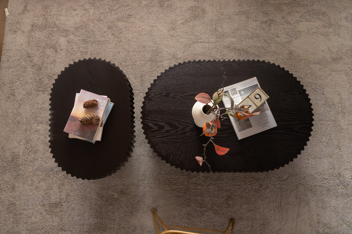 Timeless 2-Piece Mid-Century Modern Coffee Table Set with Oval Drum Coffee Table & Round Pedestal Side Table, Walnut Brown #25037