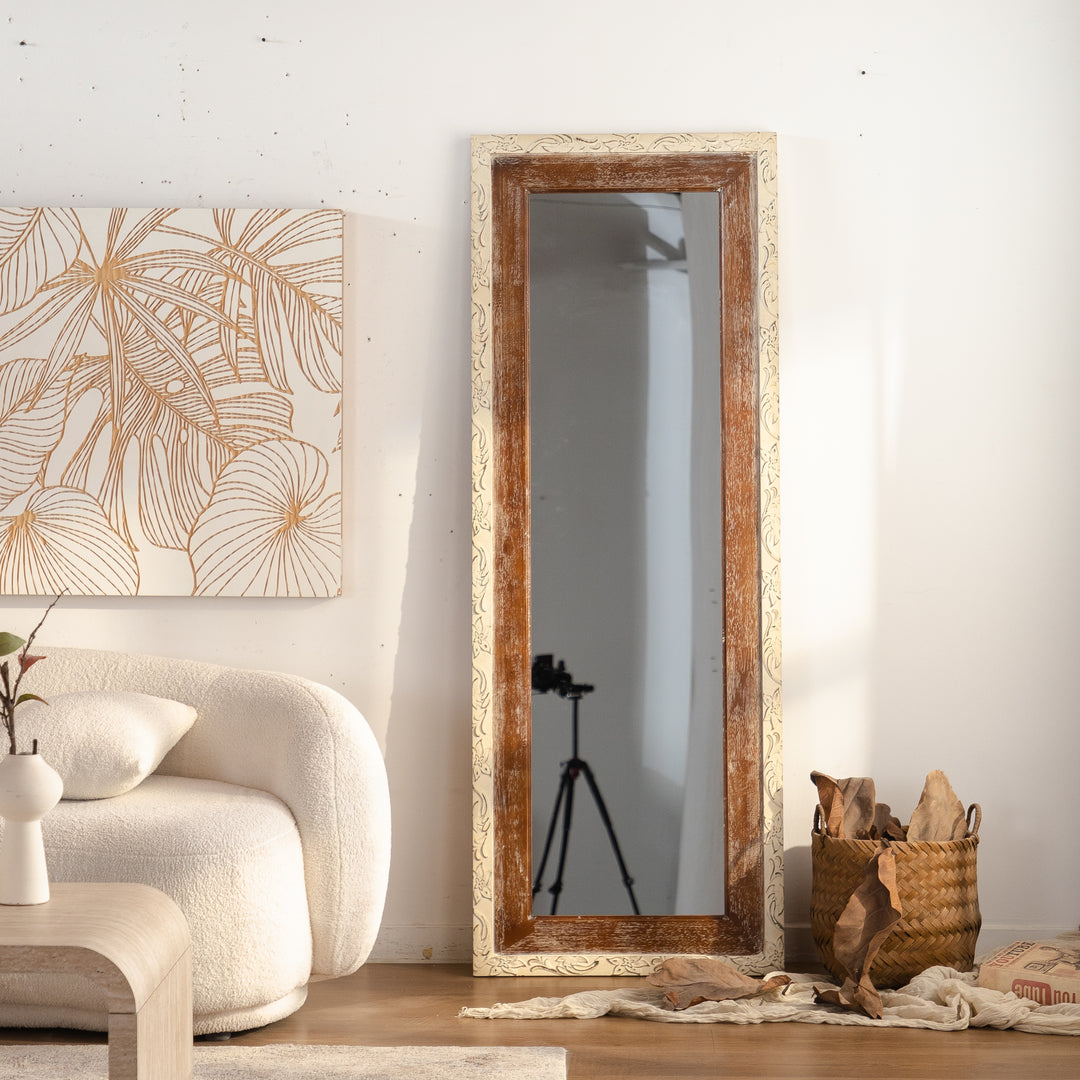 Vision 68*25 Vintage White Full Length Mirror Solid Wood Brown Framed For Living Room&bedroom #25040