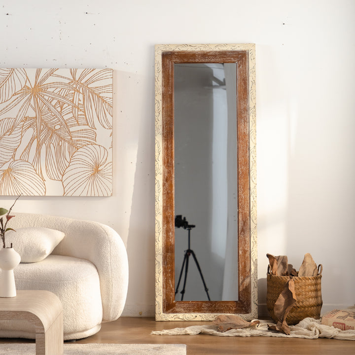 Vision 68*25 Vintage White Full Length Mirror Solid Wood Brown Framed For Living Room&bedroom #25040