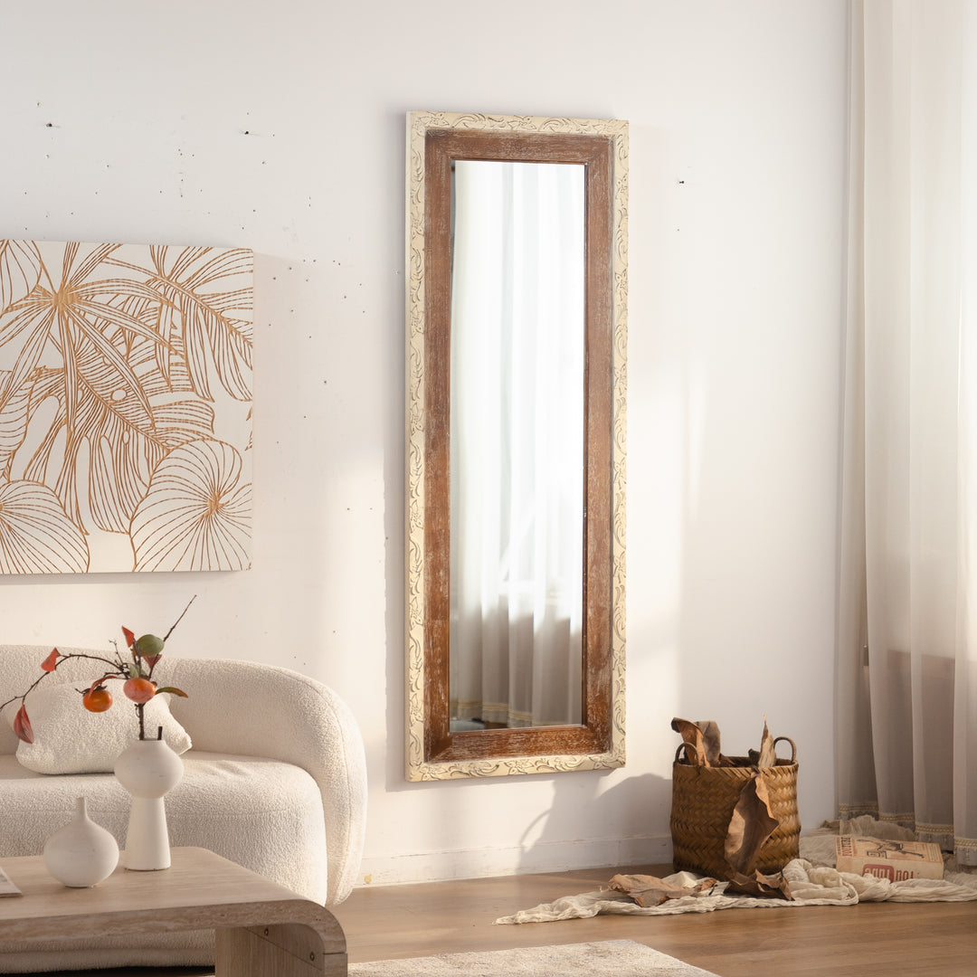 Vision 68*25 Vintage White Full Length Mirror Solid Wood Brown Framed For Living Room&bedroom #25040