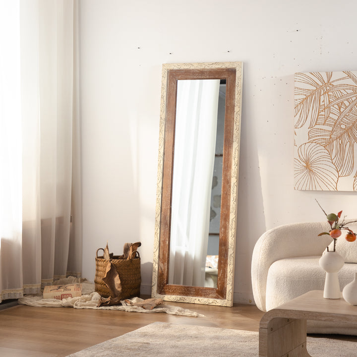 Vision 68*25 Vintage White Full Length Mirror Solid Wood Brown Framed For Living Room&bedroom #25040