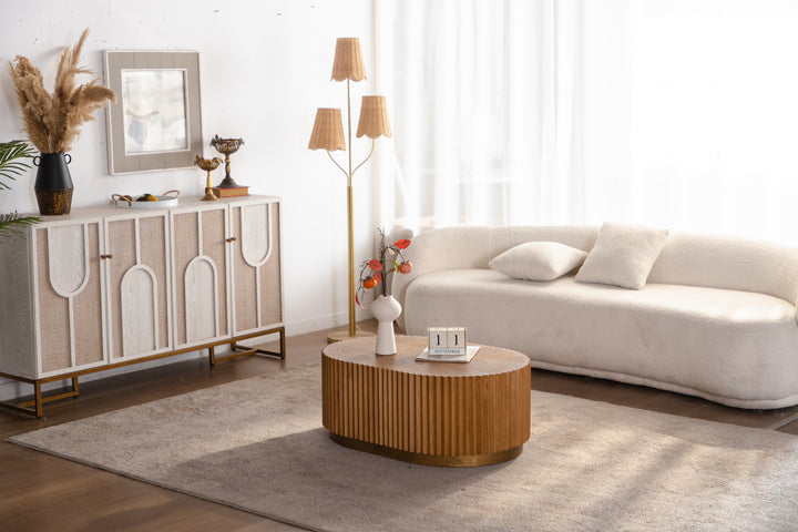 Timeless 2-Piece Mid-Century Modern Coffee Table Set with Oval Drum Coffee Table & Round Pedestal Side Table, Walnut Brown #25037