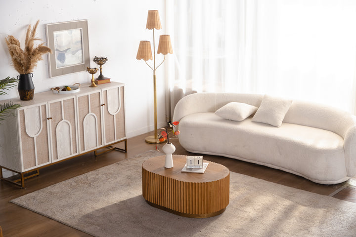 Timeless 2-Piece Mid-Century Modern Coffee Table Set with Oval Drum Coffee Table & Round Pedestal Side Table, Walnut Brown #25037