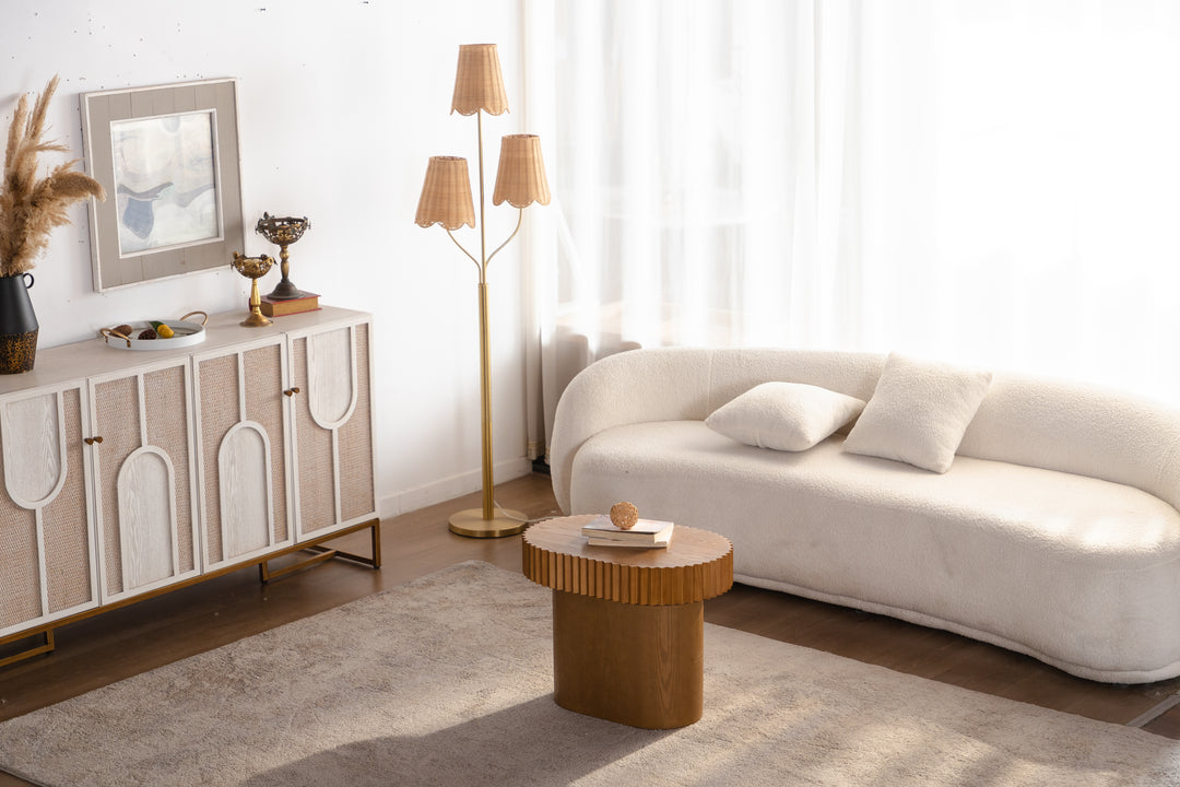 Timeless 2-Piece Mid-Century Modern Coffee Table Set with Oval Drum Coffee Table & Round Pedestal Side Table, Walnut Brown #25037