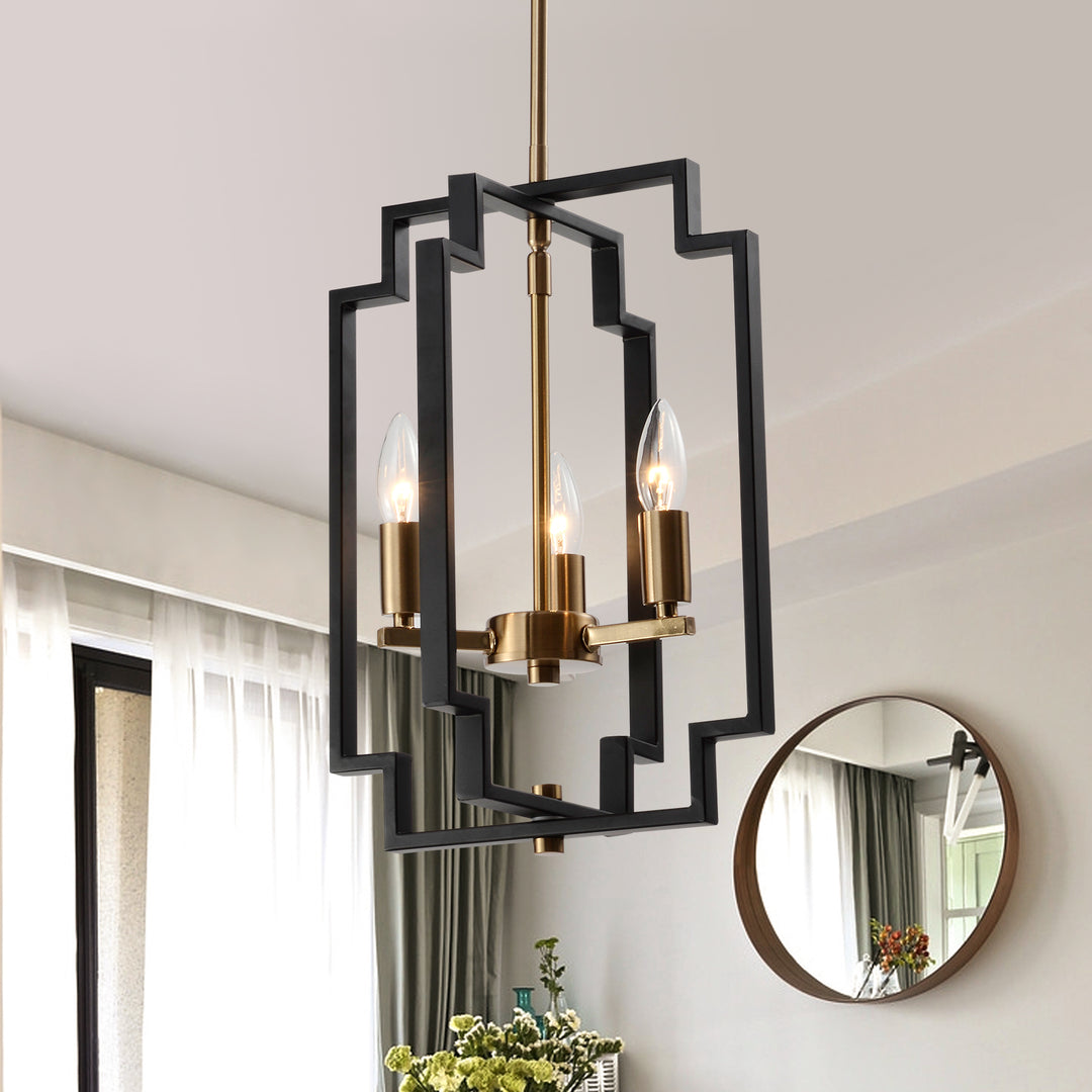 Maxax 3 - Light Lantern Square Chandelier with Wrought Iron Accent #MX1920-P3