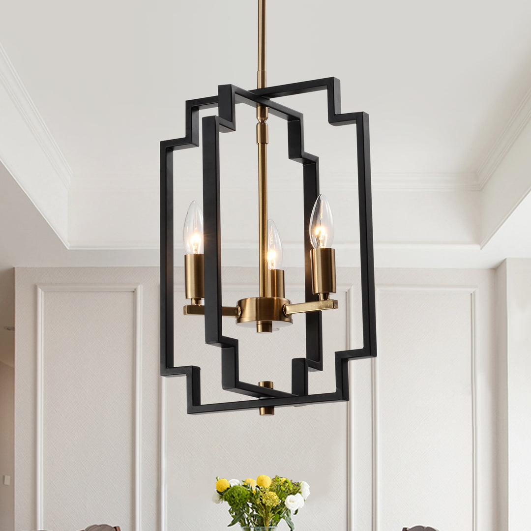 Maxax 3 - Light Lantern Square Chandelier with Wrought Iron Accent #MX1920-P3