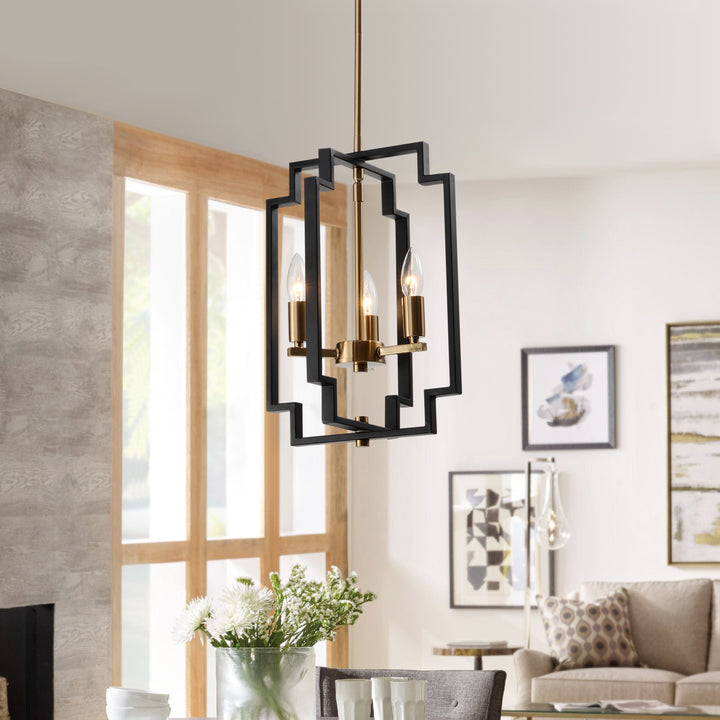 Maxax 3 - Light Lantern Square Chandelier with Wrought Iron Accent #MX1920-P3