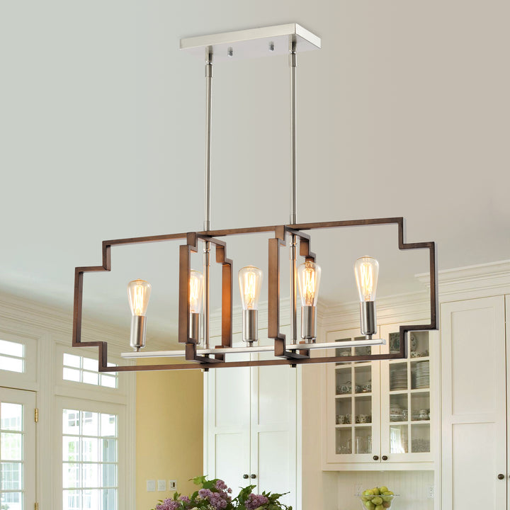 Maxax 5 - Light Kitchen Island Rectangle Chandelier with Wrought Iron Accent #MX1920