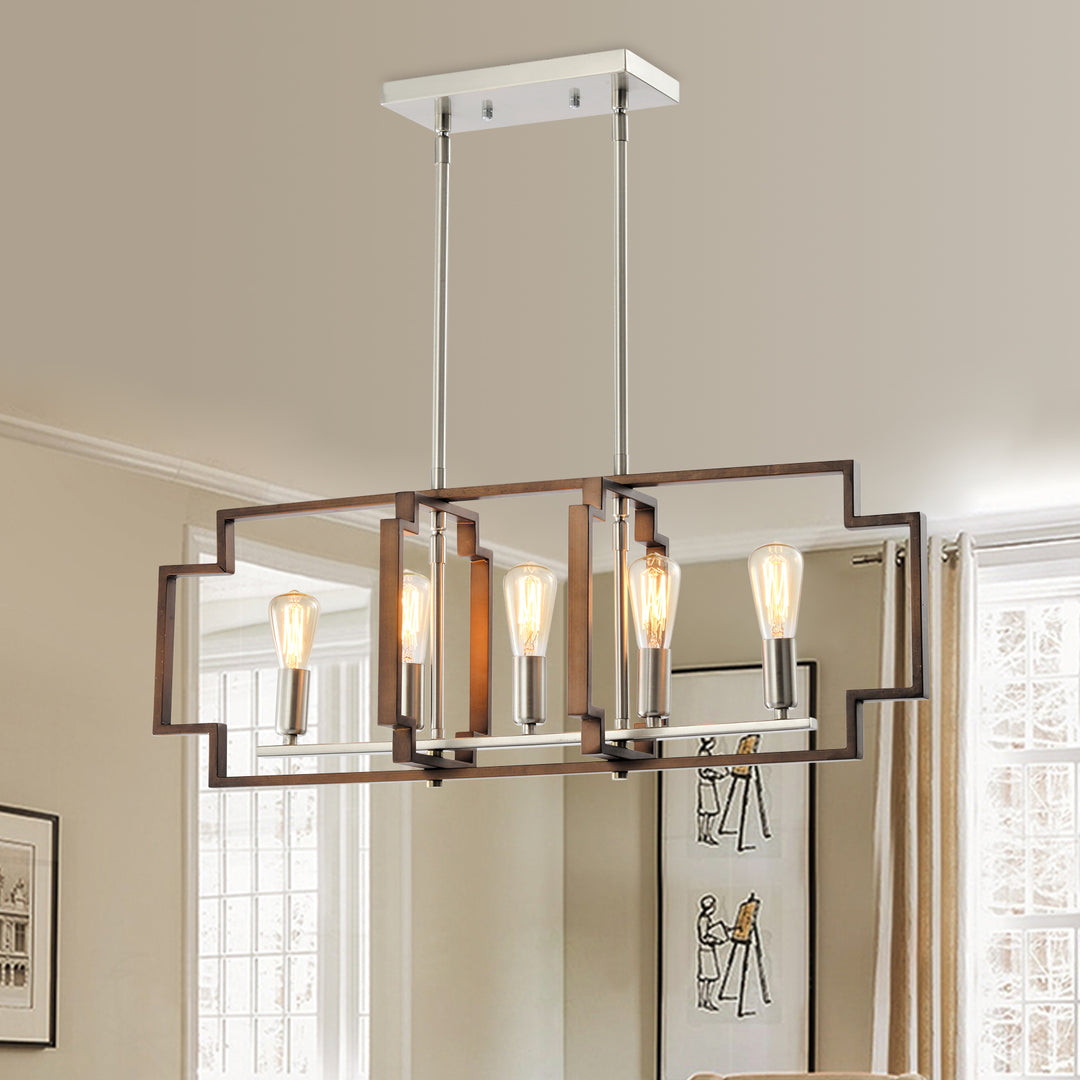 Maxax 5 - Light Kitchen Island Rectangle Chandelier with Wrought Iron Accent #MX1920-P5