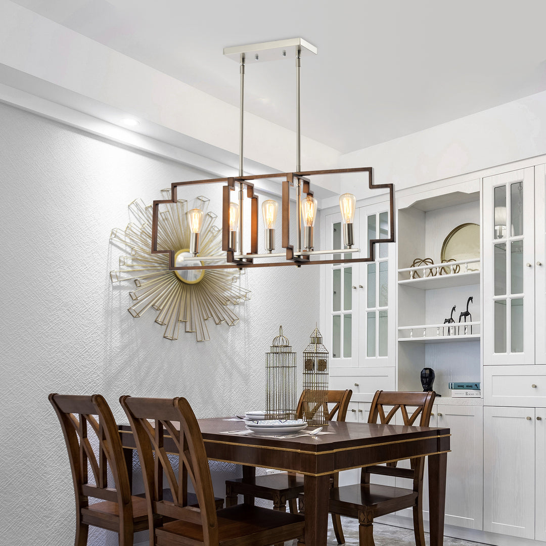 Maxax 5 - Light Kitchen Island Rectangle Chandelier with Wrought Iron Accent #MX1920