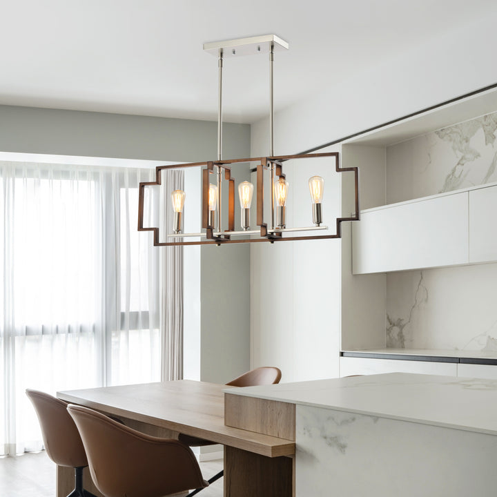 Maxax 5 - Light Kitchen Island Rectangle Chandelier with Wrought Iron Accent #MX1920