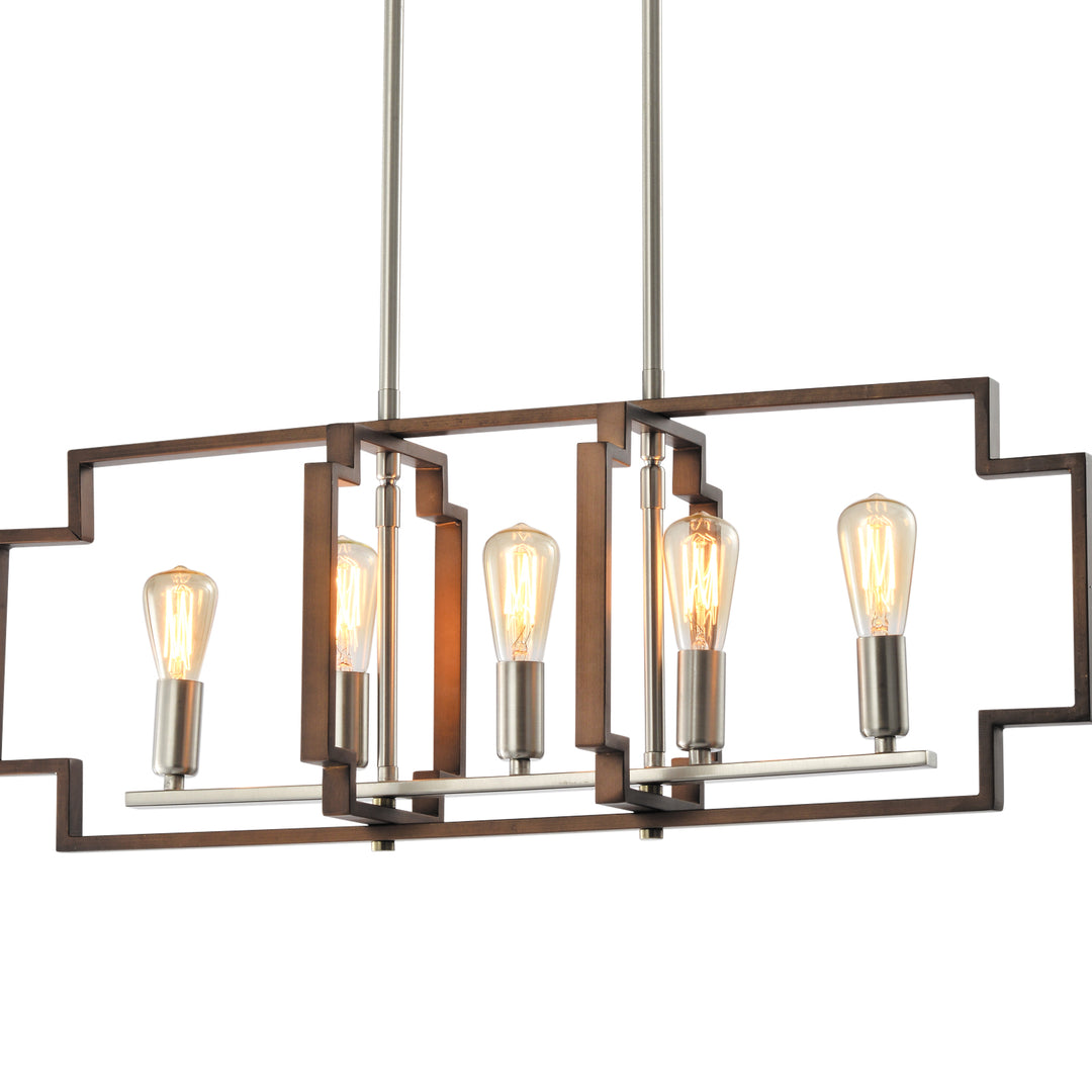 Maxax 5 - Light Kitchen Island Rectangle Chandelier with Wrought Iron Accent #MX1920