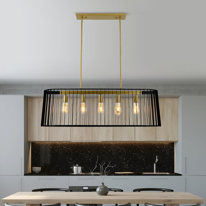 Maxax 5 - Light Kitchen Island Rectangle Chandelier with Wrought Iron Accent #MX2034