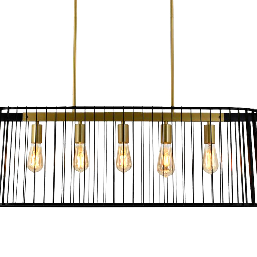 Maxax 5 - Light Kitchen Island Rectangle Chandelier with Wrought Iron Accent #MX2034-P5