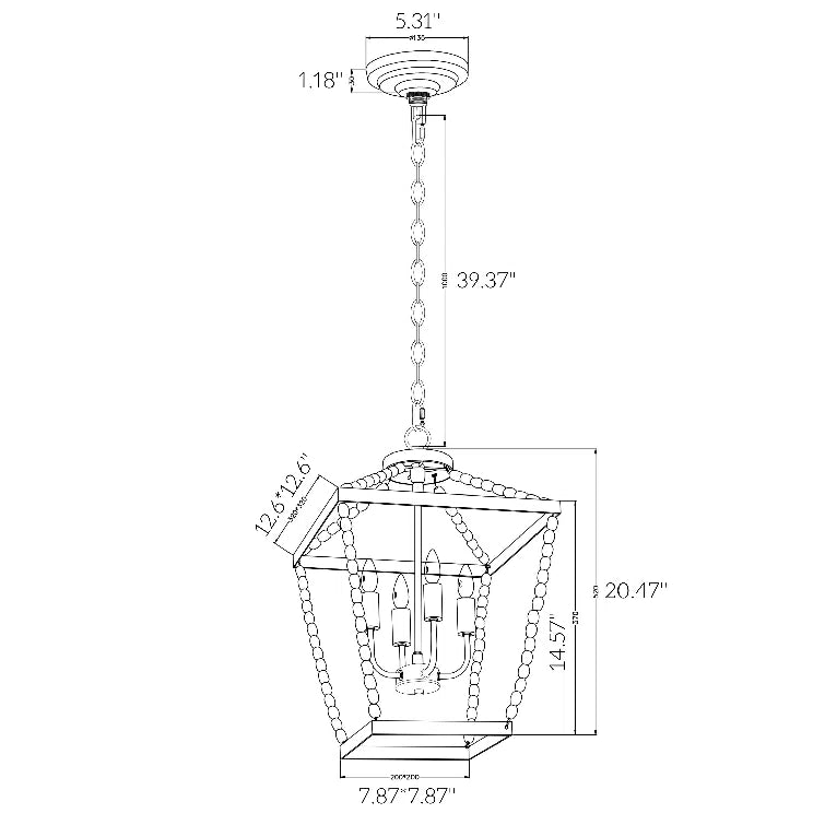 Maxax 4 - Light Dimmable Lantern Square Chandelier #6514
