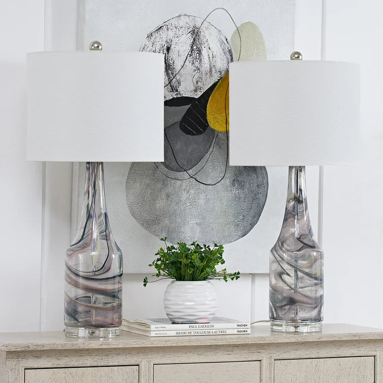 Maxax 29 Inch Standard Grey Glass Table Lamp Set of 2 #T120