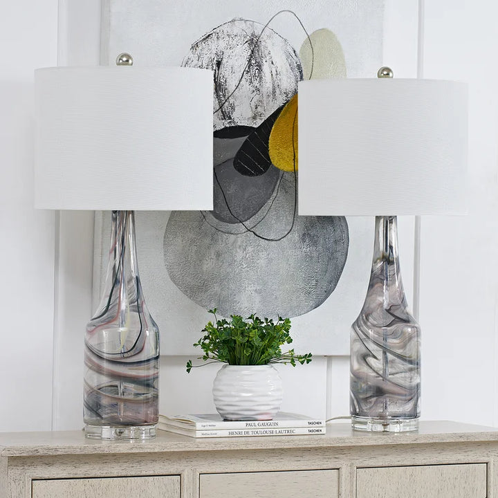 Maxax 29 Inch Standard Grey Glass Table Lamp Set of 2 #T120
