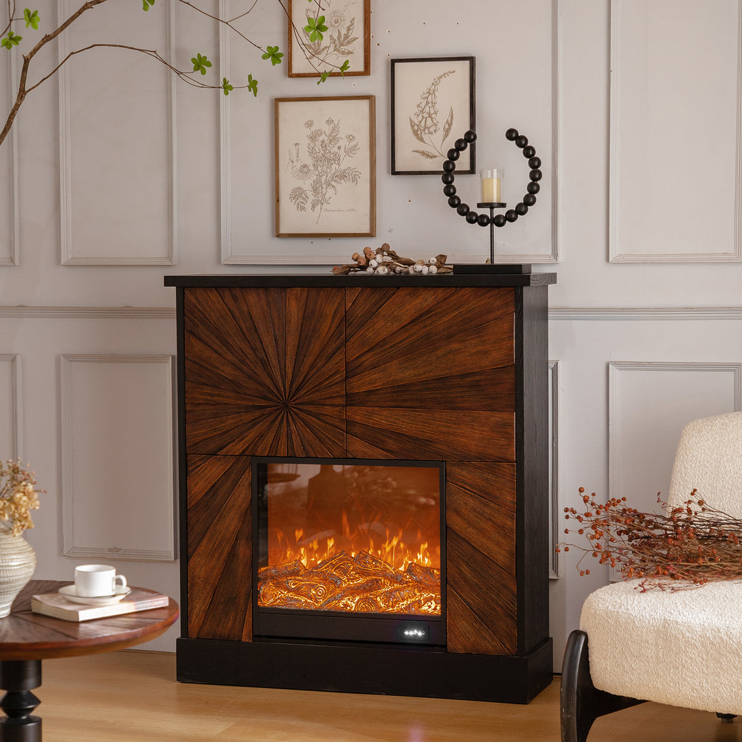 Evoke Modern Black and Wood Storage Cabinet with Built-In Electric Fireplace #MH3824