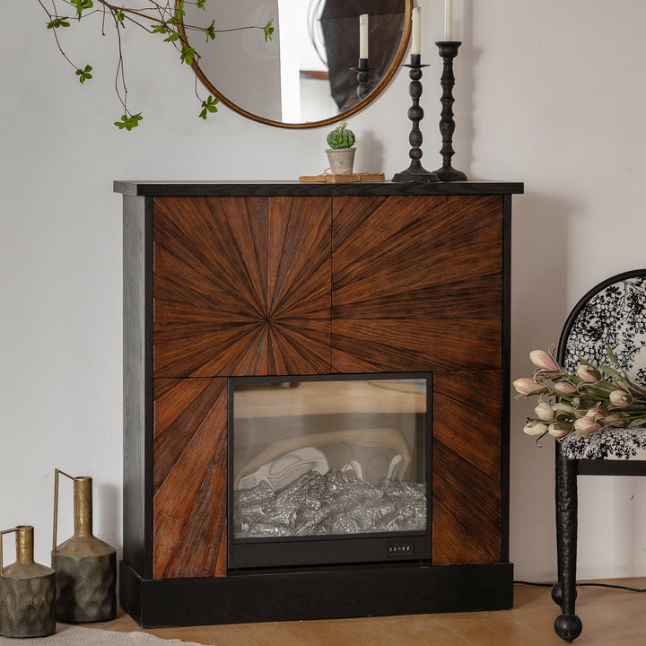 Evoke Modern Black and Wood Storage Cabinet with Built-In Electric Fireplace #MH3824