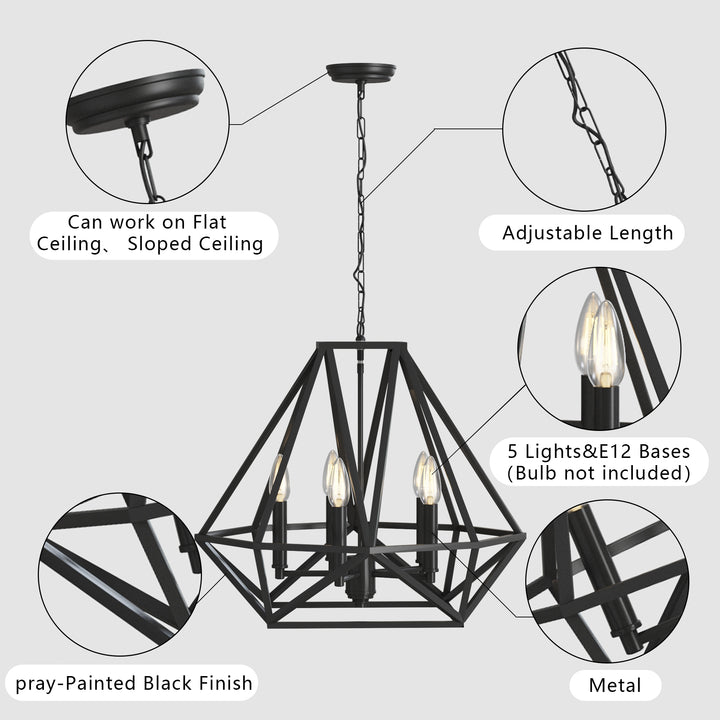 Maxax 5-Light Geometric Model Candle Chandelier  #MX19006-5-P