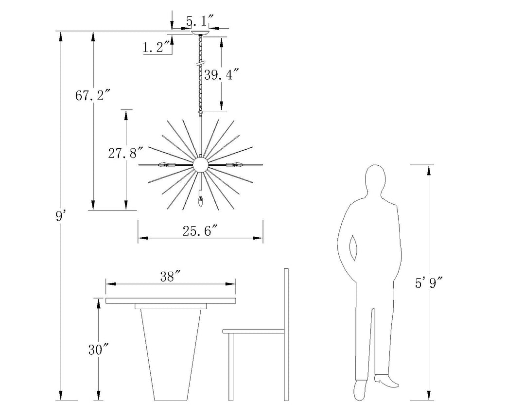 Maxax 7 - Light Sputnik Chandelier with Wrought Iron Accents #MX19030