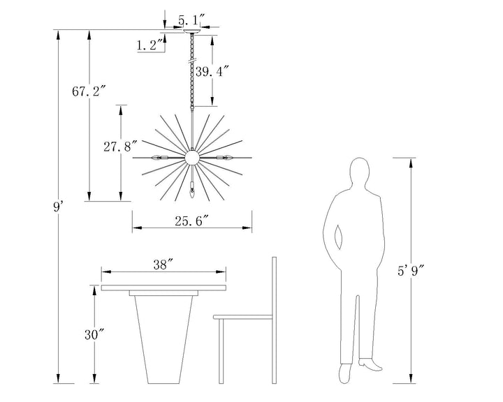 Maxax 7 - Light Sputnik Chandelier with Wrought Iron Accents #MX19030-7BG-P