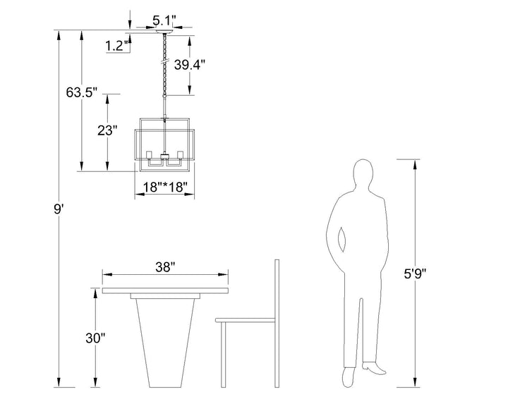 Maxax 4 - Light Lantern Square Chandelier#MX19078