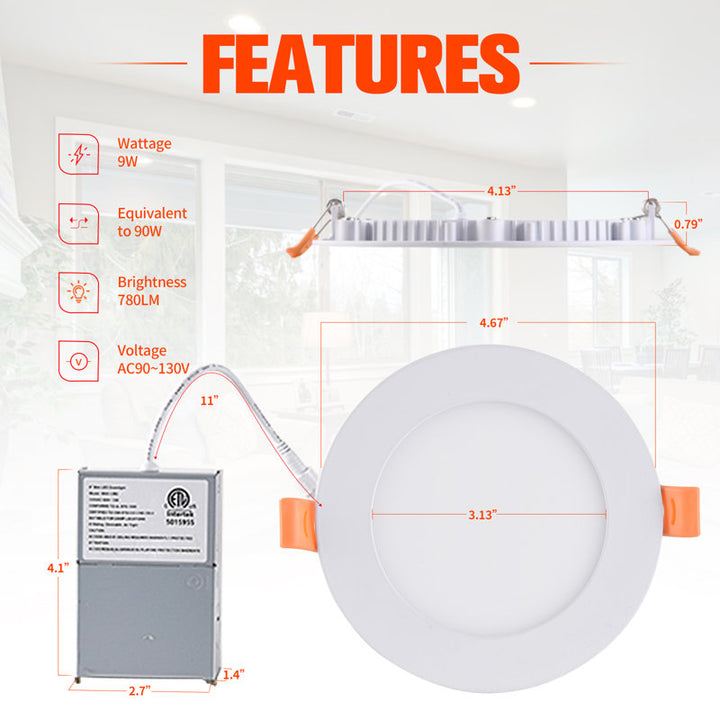 4-inch 9W 3000K ultra-slim canless recessed lighting 12-pack - image 2