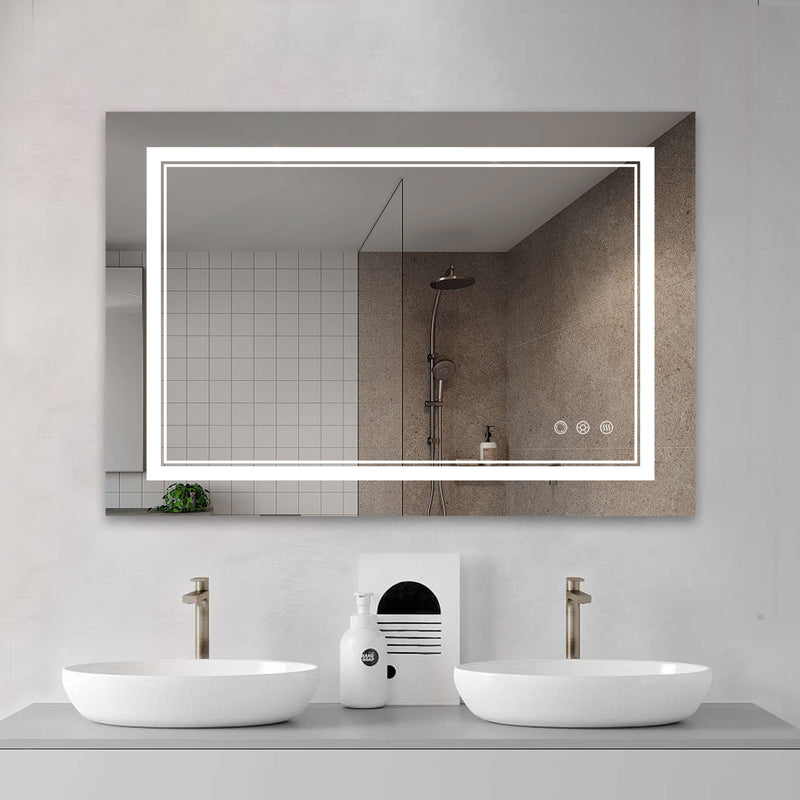 Maxax Modern Frameless Anti-Fog LED Lighted Dimmable Wall Mounted Bathroom Vanity Mirror 