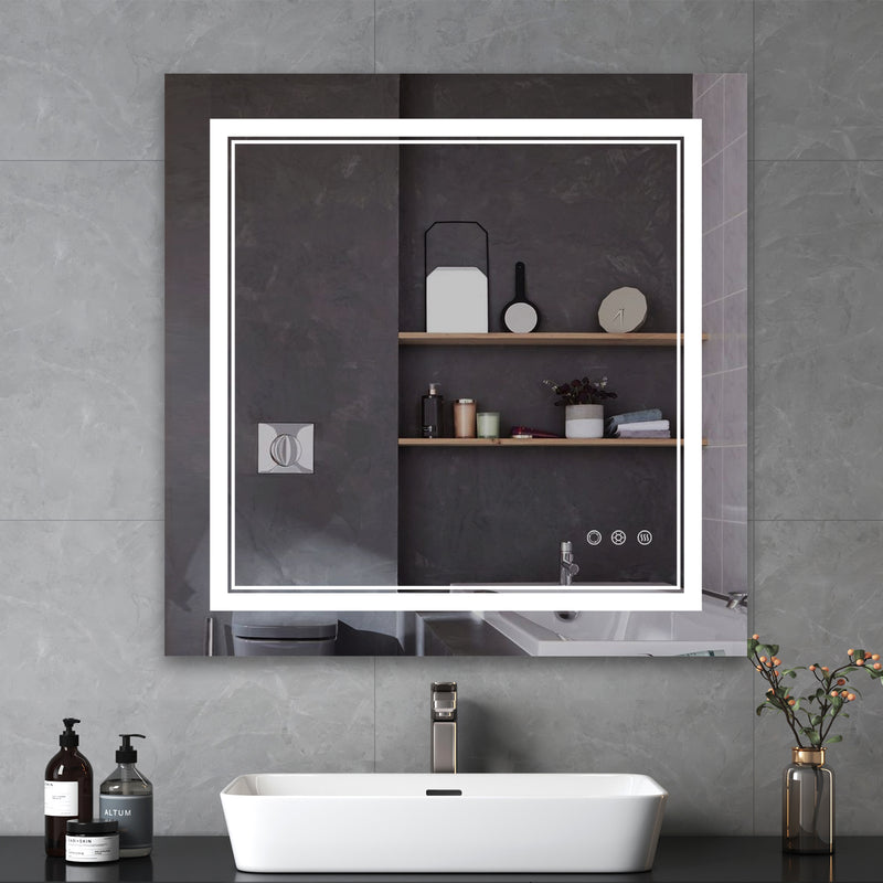 Maxax Modern Frameless Anti-Fog LED Lighted Dimmable Wall Mounted Bathroom Vanity Mirror 