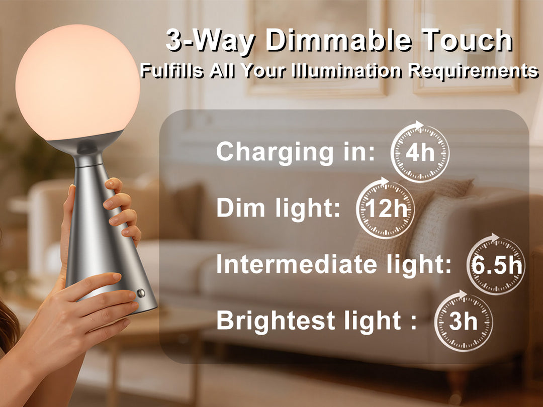 Vivid 13" Modern Rechargeable Touch Led Table Lamp With Round Shade And Usb-C Charging #T279