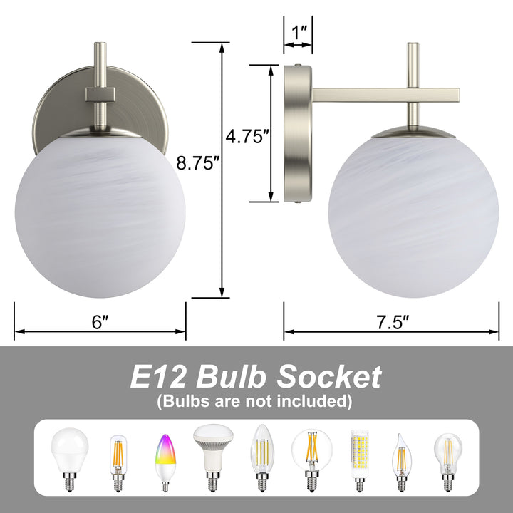 Nimbus 1 - Light Dimmable Iron ETL Bathroom Vanity Light with Round Shape Cloud Glass Shade #CLB29015