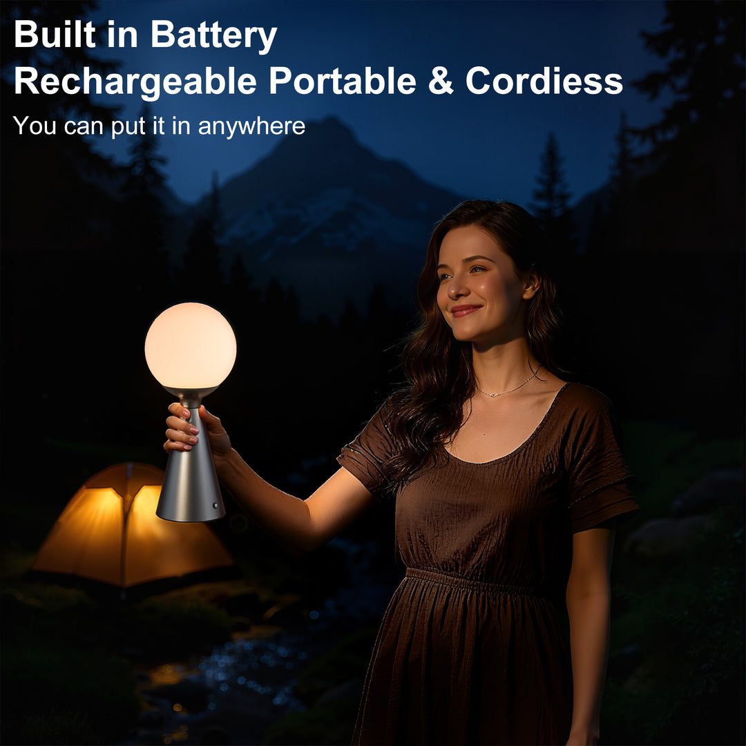 Vivid 13" Modern Rechargeable Touch Led Table Lamp With Round Shade And Usb-C Charging #T279