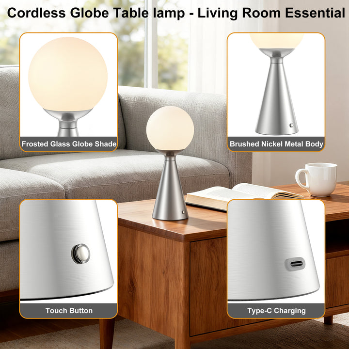 Vivid 13" Modern Rechargeable Touch Led Table Lamp With Round Shade And Usb-C Charging #T279