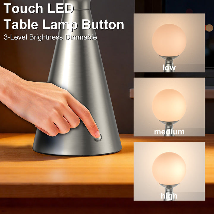 Vivid 13" Modern Rechargeable Touch Led Table Lamp With Round Shade And Usb-C Charging #T279