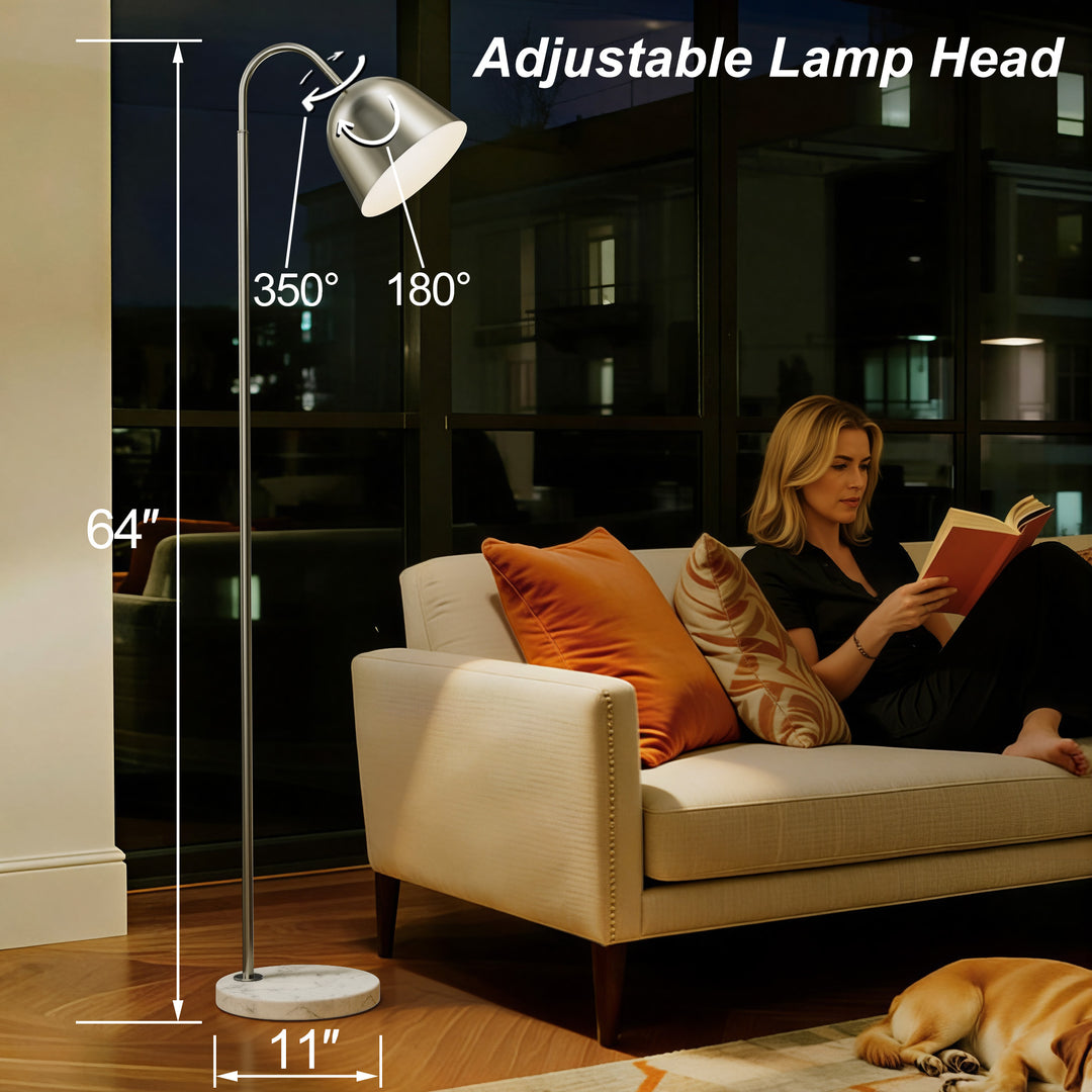 64" Modern Metal Floor Lamp, Polished Gold Finish, 350° Swivel & 90° Tilting Head, Foot Switch Standing Lamp For Living Room, Bedroom, Office #F268-BK