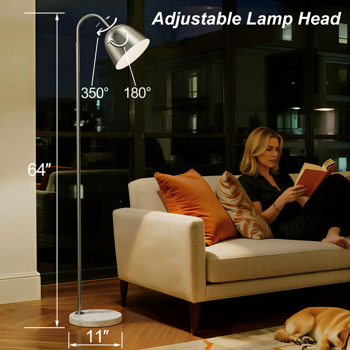 64" Modern Metal Floor Lamp, Polished Gold Finish, 350° Swivel & 90° Tilting Head, Foot Switch Standing Lamp For Living Room, Bedroom, Office #F268-BK
